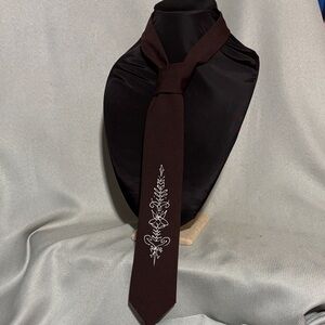 Vintage Hand Painted Walter Drake Brown Polyester Tie